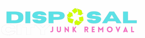 Disposal city junk removal brand logo with a recycling symbol integrated into the design, symbolizing environmental-friendly waste management services.